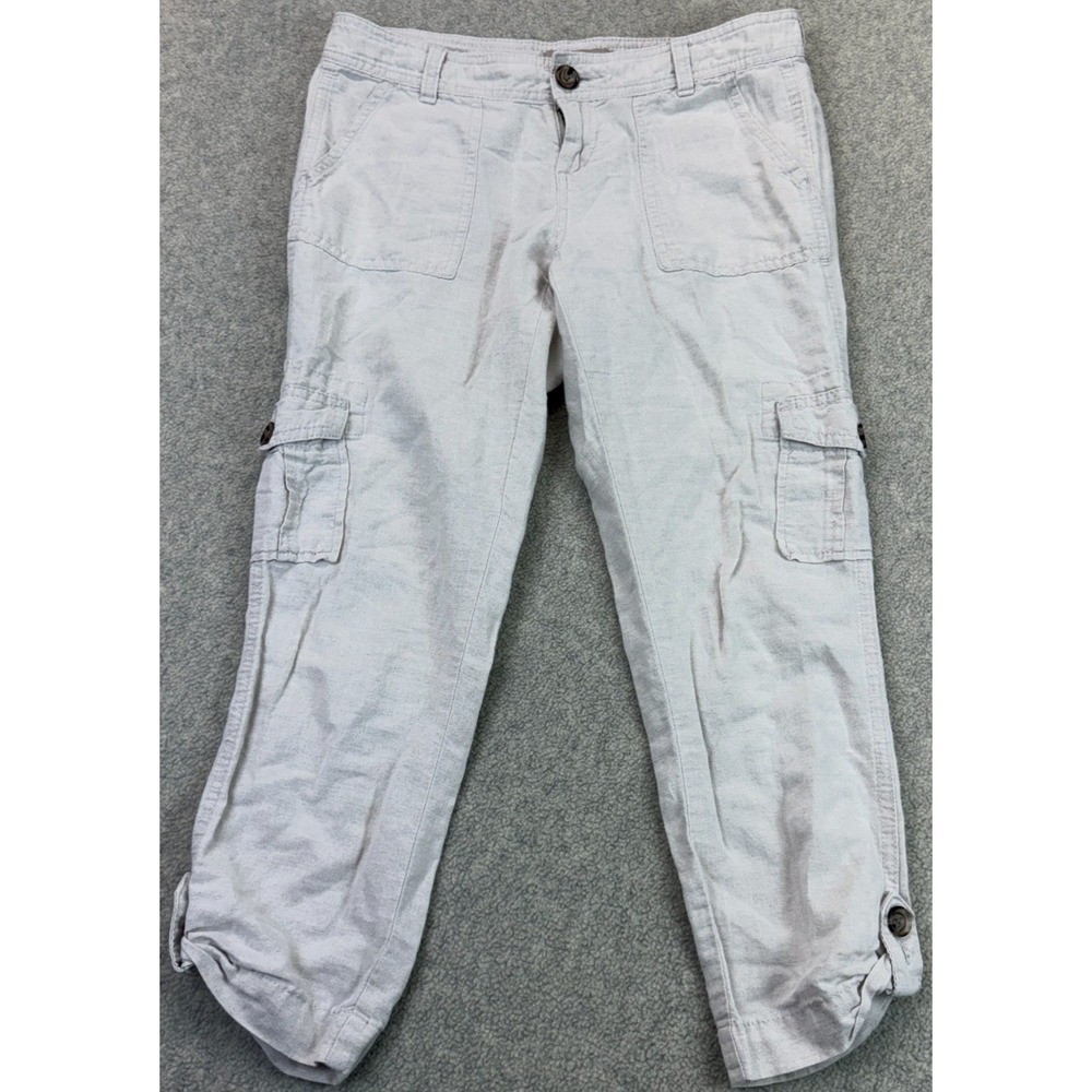 Banana Republic Womens Martin Fit Cropped Cargo Pants Linen-Blend Petite 00